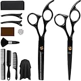 AnJeey 12 Pcs Haarschere Set, Professionelle Haarschneideschere Kit mit Edelstahl Einseitiger Effilierschere, Friseurumhang, Kamm und Clips, Friseurschere Set für Männer, Frauen und Kinder