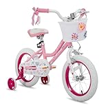 JOYSTAR 18 Zoll Kinderfahrrad für 5 6 7 Jahre alte Mädchen, 18 Zoll Mädchenfahrrad mit Stützrädern und Korb, helles Rosa