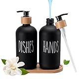 Glas Seifenspender Set,500ml Seifenspender Schwarz Matt Badezimmer Set, Shampoo Lotion Handseifenspender für Küche Arbeitsplatte