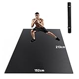 HAPBEAR Yogamatte XXL- Extra Groß Breit Sportmatte Fitnessmatte Rutschfest 213x152/183x122x0.8cm Dicke,Hoher Dichte Ultra Haltbar PVC, Gymnastikmatte mit Fitnessbänder,Schuhfreundlich-Schwarz