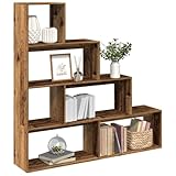 YUOTYRKTEJRSG Raumteiler-Bücherregal 4 Stufen Altholz-Optik 143,5x29x143,5 cm Buchregal Badezimmerschrank Cd Regal Schrank Klein für Arbeitszimmer Buchhandlung Schlafzimmer Küche