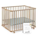 Geuther Laufgitter Lucilee 76x97 cm I höhenverstellbar I werkzeuglos montiert I gepolsteter Baby-Laufstall aus Holz I Natur I Mobil, klappbar I TÜV geprüft I zusammenfaltbar I Made in Germany