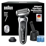 Braun Series 7 Elektrorasierer 360° Flex mit Reinigungsstation, Trimmer & Rasierer Herren Elektrisch, Wet & Dry, rasierapparat, trockenrasierer, Made in Germany, 71-S7200cc, silber