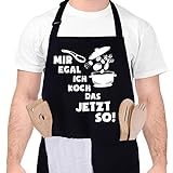 upain Kochschürze für Männer Grillschürze Baumwoll Lustig Küchenschürze Verstellbarem Nackenband Zwei Fronttaschen für Küche Kochen Grill-Mir egal ich koch das jetzt so-Schwarz