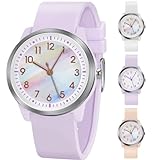 SOCICO Kinderuhr Analog, 5ATM/50M Wasserdicht Armbanduhr Kinder Mädchen Jungen Teenager, Leicht Lesbar Kinder Quartz Minimalistisch Uhren für 9-18 Jahre (Regenbogenlila)