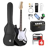 Donner E-Gitarre Set e Gitarren, S-S-H Pickups, 39 Zoll Volle Größe mit Verstärker, Tasche, Capo, Gurt, Saiten, Tuner, Kabel und Plektren (Schwarz)