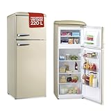 Wintem - Kühlschrank mit zwei Türen, 220 l mit integriertem Gefrierschrank, Total Defrost-System und Ablagen aus gehärtetem Glas, leiser Kühlschrank für Vintage- und moderne Räume, cremefarben