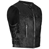 PAULGOS Lederweste Weste Kutte Leder Biker Rocker Motorrad Clubweste Bikerweste Motorradweste Schwarz BW10 (Schwarz, L)