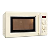 Exquisit Retro Mikrowelle 20L, 1000 Watt Grill, 700 Watt, 25,5cm Drehteller, 5 Leistungsstufen, Timer, Auftaufunktion, 2 Drehregler (creme)
