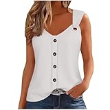 Damen-Top, lockere Passform, lässig, fließend, V-Ausschnitt, Button-Down-Shirt, trendig, locker, ärmellos, Camisole Hemd, Sommer-T-Shirt, Strand, Urlaub, Frühlingskleidung, A002 Weiß, M