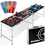 tectake Bierpong Tisch, Beer Pong Tisch, inkl. 100 Becher (50 rot & 50 blau) und 6 Bälle, höhenverstellbar, Tisch klappbar mit Tragegriffen, Partyspiele für Erwachsene, Trinkspiel, Beer Pong