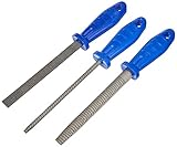 Honsell 79225 - Speckstein Riffelraspel-Set, 3 Raspeln mit Kunststoffgriff, 1 runde, 1 halbrunde und 1 flache, zum groben Bearbeiten von Speckstein, Klinge 15-20 cm lang, Bunt