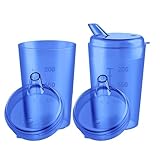 THERACASO Schnabelbecher Set – 3x 250 ml Schnabeltasse inkl. je 3 Deckel (4x4 mm & 12x10 mm Öffnungen) für Senioren, Kinder & Patienten mit eingeschränkter Motorik – spülmaschinenfest (Blau)