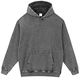 PADOLA Oversized Hoodie Pullover Herren Ausgewaschener Kapuzenpullover Dicke Baumwolle Sweatshirt Y2K Vintage Jacke Used-Look Basic Langarmshirt Rerto Strickjacke Übergangsjacke (2XL, Schwarz)