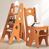 DFENG Klappbarer Bibliotheksstuhl Aus Massivholz, Faltbarer Tritthocker 4 Stufen Hocker, Klappstuhl bis 180 kg, 4 Stufen Kletterstufen Ausstellungsständer Blumenständer (Braun, 46x34x87CM)