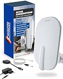 SCHWAIGER Aktive Außenantenne I Weiß I DVBT2 DAB Aussenantenne aktiv mit Breitbandverstärker I wetterfest & UV-beständig I DVB-T2 DAB+ Antenne für digitales Fernsehen & Radio I inkl. LTE-Filter