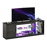 Bestier 148CM LED TV-Ständer für 55/60/65 Zoll TVs Gaming Entertainment Center mit Schrank für PS5 Moderner TV-Schrank mit verstellbaren Glasböden für Wohnzimmer Schlafzimmer (Schwarze Kohlefaser)