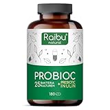 Probioc Kulturen Komplex mit 300 Mrd. KBE/g - 25 Bakterienstämme mit Inulin - 180 Kapseln hochdosiert & magensaftresistent - u.a. mit Lactobacillus & Bifidobakterien