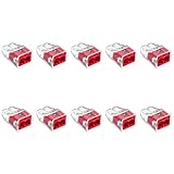 SIMET Verbindungsdosenklemme für Drähte (0,75-4 mm²), 2 - Leiter, Packung mit 10 Stück, transparent/rot, zum Anschluss an Abzweigdosen, Gehäuse und starre Elektroverteiler