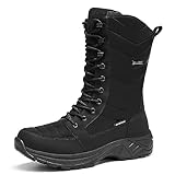 SHULOOK Winterstiefel Damen wasserdicht gefüttert Warm Winterschuhe Schneestiefel Reißverschluss rutschfeste Winterboots Hohe für Wandern Arbeiten Camping Stiefel Damen (Schmal, 42)