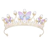 Kristall Tiara für Mädchen damen,Prinzessin Krone Stirnband,Schmetterling Blume Perle Strass Königin Krone,Haarschmuck Diadem für Hochzeit Abschlussbälle Festumzüge Braut Kostüm Geburtstag Geschenke