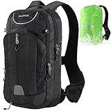 MUPAS Fahrradrucksack klein für Damen & Herren -Wasserdichter Ultraleichter +14 Zoll Laptopfach,mit Regenkappe/Helmüberzug/Handytasche und stylische Reflexstreifen, für Wandern(Schwarz)