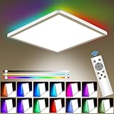 Fwiull LED Deckenleuchte Dimmbar mit Fernbedienung: 25W RGB Farbwechsel LED Deckenlampe Panel 3000K-6500K, 3200LM und 13-Farben Backlight,Quadrat Wasserdicht IP54 für Schlafzimmer Badezimmer Küche