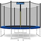 KIDUKU® Trampolin Ø 305 cm | TÜV Rheinland geprüft | Komplettset mit Sicherheitsnetz, Leiter, Randabdeckung, Bodenanker & Zubehör | Outdoor Gartentrampolin Kinder-Trampolin Belastbarkeit 150 kg