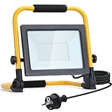 Aigostar LED Baustrahler 50W 4480LM (Ersetzt 448W)，LED Arbeitsleuchte mit Stecker，Wasserdichtes Arbeitsscheinwerfer Bauscheinwerfer，für Werkstatt oder Baustelle，Garage， 6500K Tageslichtweiß