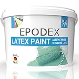 EPODEX® Latexfarbe Matt | Abriebfest | Abwaschbar | Strapazierfähig | Geruchsarm | Hohe Deckkraft | 45 Farben Polar Weiß Bunt Farbig | Mengenrabatt 1kg-50Kg