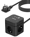 Steckdosenwürfel mit USB C, 3 Fach Mehrfachsteckdose Cube Flachstecker mit Einzeln Schaltbar, Steckdosenleiste mit 2m Kabel, 1 Typ-C USB Mehrfachstecker für Büro Hause Reisen (Schwarz)