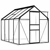 Yolola Aluminium Gewächshaus mit Fundament Pflanzenhaus Gewächshaus Glas Garten Tomatenhaus Frühbeet Gewächshäuser Treibhaus Winterfest Gewächshaus Groß 4,75 m³ Anthrazit und Transparent