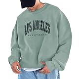 Tomwell Herren Kapuzenpullover Hoodie Druck Langarm Pullover Lässiges Los Angeles Sweatshirt Warm Pulli Sweatjacke mit Kapuze und Reißverschluss Sports Tops E Grün S