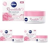 NIVEA Rosenblüte 24h Tagespflege (50 ml), Gesichtspflege mit Rosenwasser und Hyaluron, leichte Gel-Creme für geschmeidig zarte Haut (Packung mit 3)