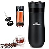 Tragbare französische Presse, Reise-Kaffeemaschine, doppelwandig, Edelstahl, vakuumisoliert, Kaffeebereiter und Teebereiter, 340 ml, Mini-Vakuumbecher, Filter-Kaffeetasse für Reisen (schwarz)