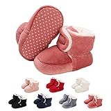 Baby Neugeborene Fleece Bootie, Winter Warme rutschfeste Weiche Sohle Winterschuhe Sock Schuhe Niedlich Einstellbar Krabbelschuhe Prewalker Stiefel Mädchen Jungen Kleinkind Gr.0-18 Monate Dunkelrosa