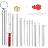 30 Stück Big Eye Stahlnadeln Set Mit Fingerhut Nadeleinfädler Nahttrenner Großem Öhr Stahl Nähnadeln Mit Großem Öhr 5 Größen Edelstahl Nähnadel Handnähset Mit Aufbewahrungsbox Für Diy Nähen