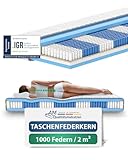 AM Qualitätsmatratzen 1000 Federn 7-Zonen Taschenfederkernmatratze 90x200 cm H1-24 cm Premiumhöhe - 1.000 Federn Matratze 90x200cm