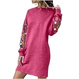 ANHATUIV Damen-Pullover-Kleid für Damen, lässig, langärmelig, Blumenstickerei, Sweatshirt-Kleid, Übergröße, UK-Größe, Tunika-Kleid mit Knöpfen, A51 – Hot Pink, XL