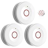 Rauchmelder, 10 Jahre Batterie Feuermelder, TÜV-Zertifiziert, Rauchwarnmelder mit Magnethalterung, Starken 3M Klebepads, Brandmelder, 3 Stück