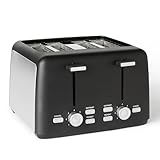 Amazon Basics 4-Scheiben Toaster mit 7 Bräunungsstufen und Herausnehmbarer Krümelschublade, Extra Breite Schlitze, 1500W, Schwarz
