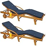 Casaria® Sonnenliege 2er Set Holz inkl. Auflage Blau 320kg Belastbar 2 Personen Klappbar Gartenliege Räder 195x55cm Verstellbar Ablage Akazie Liege Terrasse Wetterfest
