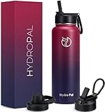 HydroPal Edelstahl Trinkflasche - 750ml, 1L, 1,2L, BPA-Frei, Kohlensäure geeignet, Isolierte Thermosflasche mit Strohhalm & 2 Deckel, Auslaufsichere Isolierflasche für Kinder, Sport, Fitness