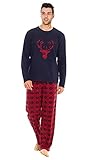 i-Smalls Herren-Schlafanzug aus Fleece, Rundhalsausschnitt, Hirsch-Design, Marineblauer Hirsch, S