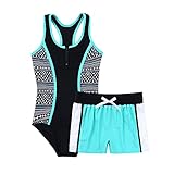 Agoky Mädchen Badeanzug 2 Stücke Tankini Set Badeanzug + Badeshorts Schwimmen Baden Outfits Schwimmanzug gr. 98-176 Minzgrün 170-176