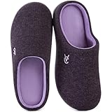 VeraCosy Damen Zweifärbig Hausschuhe Weich Bequem Strick Memoryschaum Rutschfest Pantoffeln Elegantes Lila, 40-41 EU