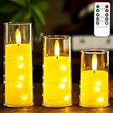 Elektrische LED Kerzen mit Timerfunktion, 3er-Set Flammenlose Kerzen, Batteriebetriebene LED Stumpenkerzen mit Fernbedienung, Decoration Aesthetic Kerzen für Wohnkultur Art Deko