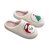 Cozy Christmas Holiday Slippers Damen Indoor Baumwolle Haus Schuhe Weiß mit Schneemann und Baum Design Memory Foam Gefüttert Geschenkbox Verpackt