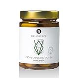 DELIGREECE - Grüne Oliven ohne Stein in Salzlake | Saftige, bissfeste Oliven, eingelegt in Meersalzlake. Grüne Oliven, perfekt als veganer Snack, Vorspeise oder für mediterrane Gerichte | 345g