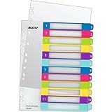 Leitz Register für A4, PC-beschriftbares Deckblatt und 12 Trennblätter, Taben mit Zahlenaufdruck 1-12, Überbreite, Mehrfarbig, Polypropylen, WOW, 12440000